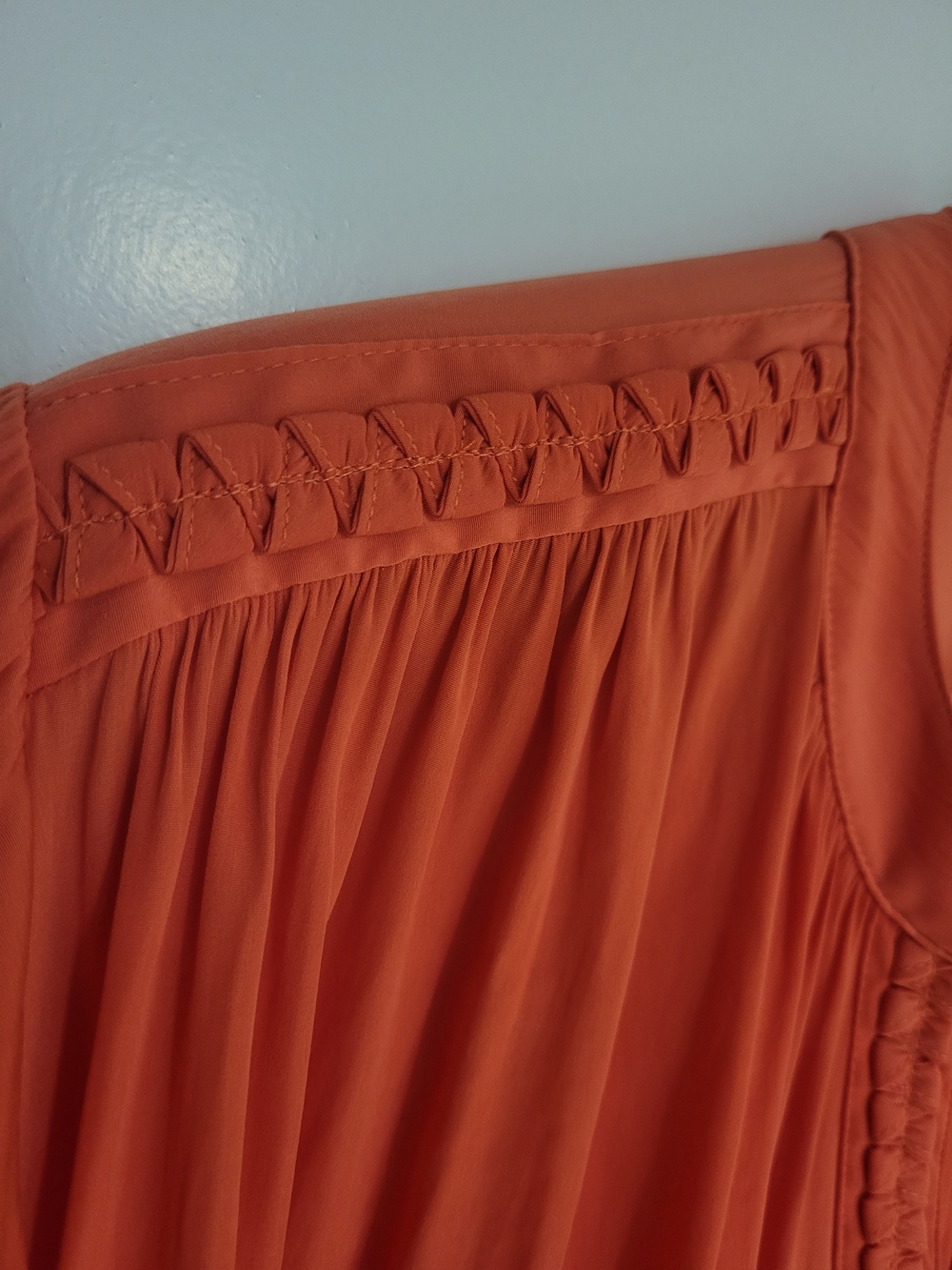 Chico's Bright Orange/Coral V-Neck Braided-Trim Top - Picture 7 of 10
